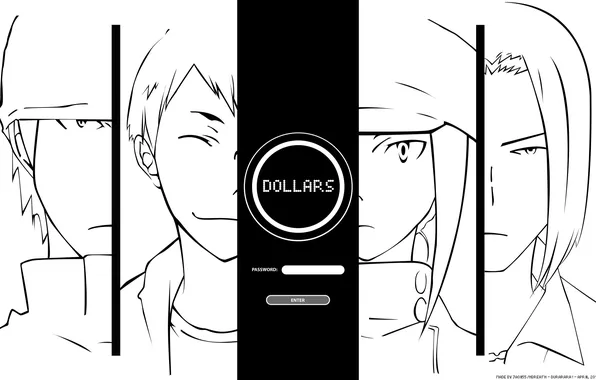Картинка аниме, сериал, персонажи, dollars, password, Durarara!!