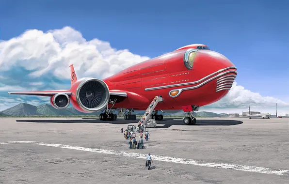 Горы, люди, самолёт, аэродром, Big plane