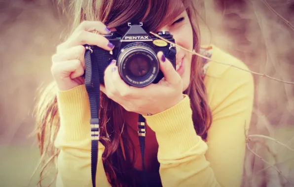 Photographer, brunette, Camera, Pentax, snap