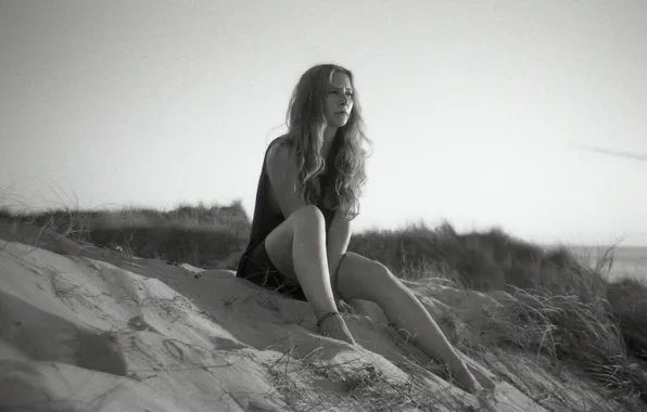 Beach, woman, hair, sunlight, shadow