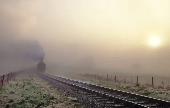 Картинка туман, поезд, железная дорога