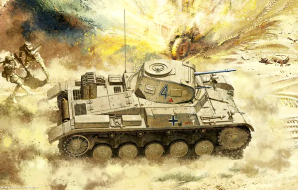 Рисунок, Африка, Танк, Pz.Kpfw. II Ausf. C, лёгкий танк