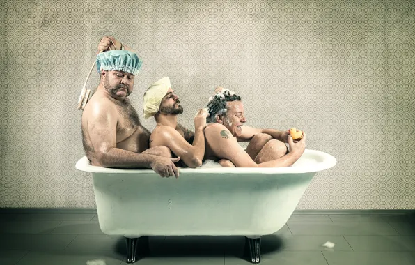 Картинка ванну, принимают, три мужика
