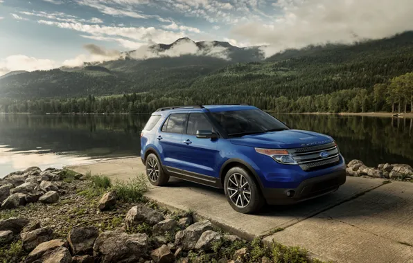 Горы, озеро, камни, Ford, Sport, Explorer, 2015, XLT