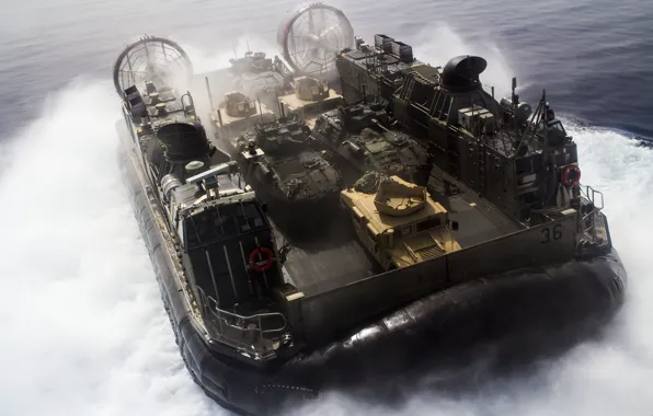 Море, брызги, корабль, подушке, воздушной, броневики, hovercraft