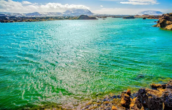 Горы, озеро, Исландия, mountains, view, morning, Iceland, Рейкьявик