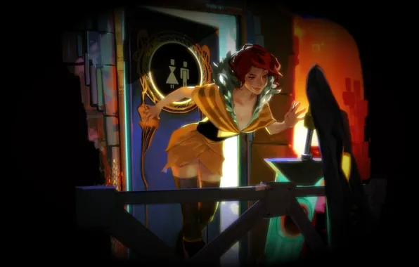 Девушка, меч, red, рыжая, sword, transistor, транзистор