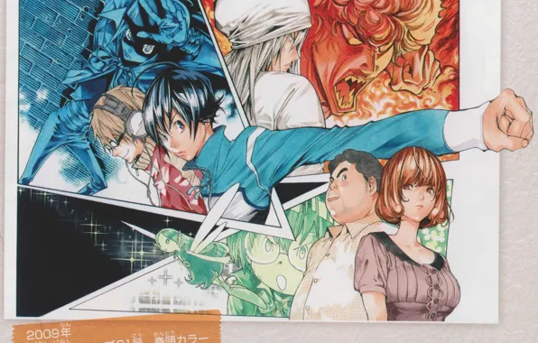 Наушники, очки, рисунки, манга, друзья, кулак, bakuman, art