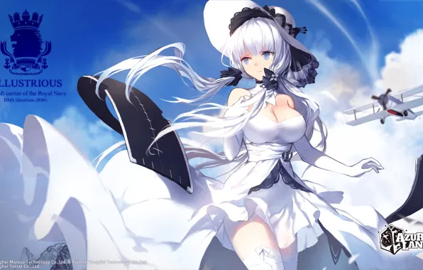 Девушка, Шляпа, Белое платье, Azur Lane