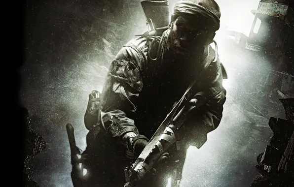 Мужик, солдат, нож, автомат, Call of Duty, Black Ops