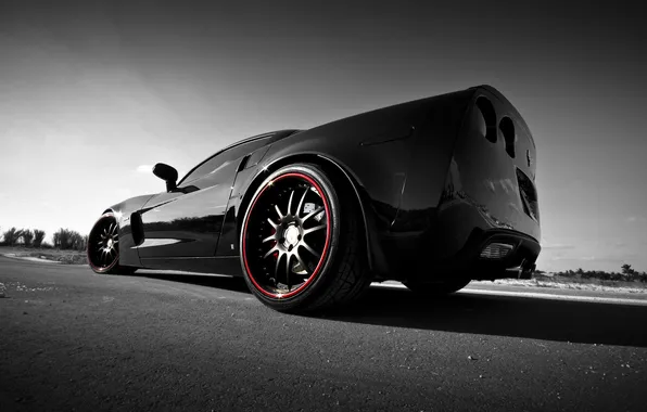 Картинка чёрный, Z06, Corvette, Chevrolet, шевроле, black, корвет, задняя часть