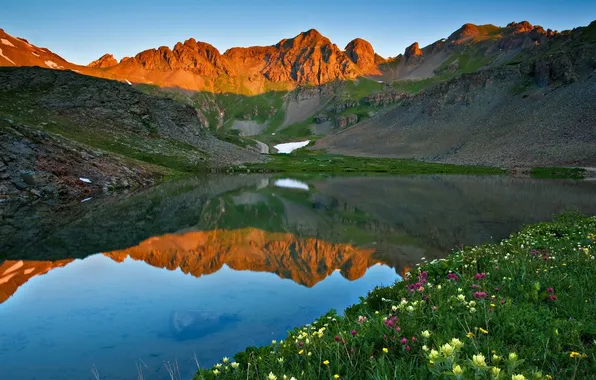 Картинка пейзаж, горы, озеро, отражение, Природа