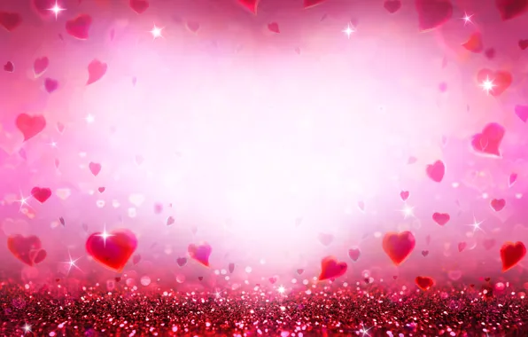Блестки, сердечки, love, pink, romantic, hearts, bokeh, glitter