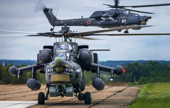 Картинка Вертолет, Полоса, Армия, Россия, Авиация, ВВС, Ми-28Н, Опустошитель
