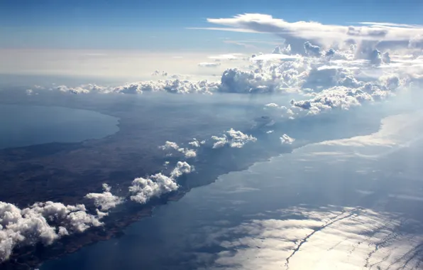 Небо, облака, остров, высота, sky, clouds, облачность, height
