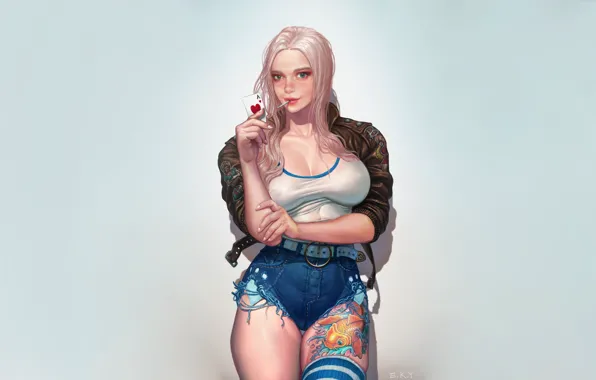 Девушка, Карта, Блондинка, Стиль, Girl, Тату, Татуировка, Beautiful