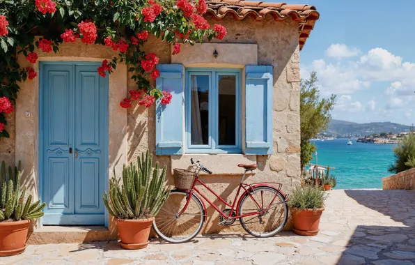 Море, солнце, дом, summer, house, sunshine, каникулы, цветение