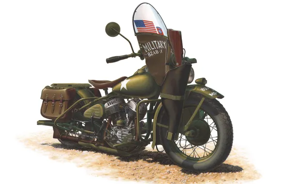 Картинка цвета, двигатель, модель, арт, солдат, хаки, мотоцикл, СССР