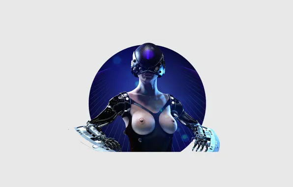 Грудь, фантастика, Девушка, минимализм, руки, Girl, губы, шлем