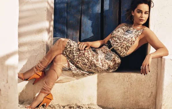 Поза, модель, платье, актриса, брюнетка, туфли, фотосессия, Emilia Clarke
