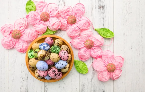 Картинка цветы, яйца, Пасха, happy, flowers, eggs, easter, decoration