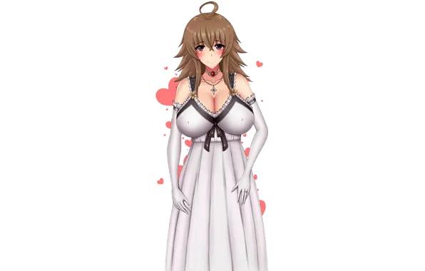 Girl, sexy, cleavage, long hair, dress, brown hair, boobs, anime