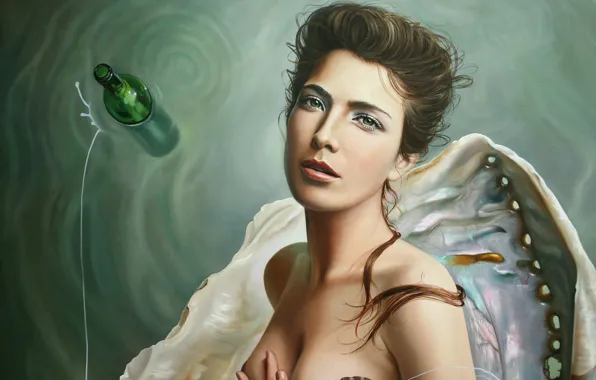 Картинка вода, девушка, бутылка, рука, раковина, арт, Christiane Vleugels