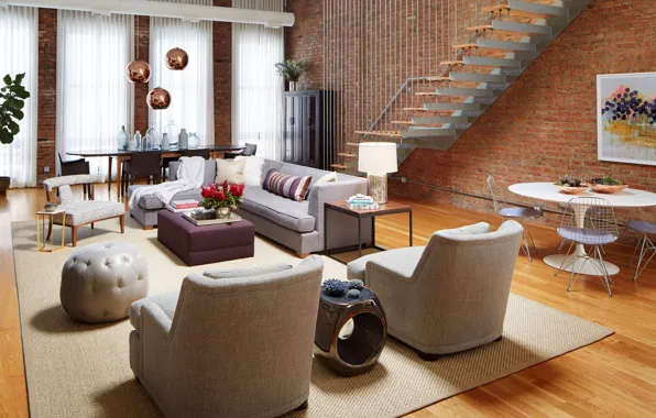 Картинка Urban Loft, стиль, гостиная, интерьер, столовая