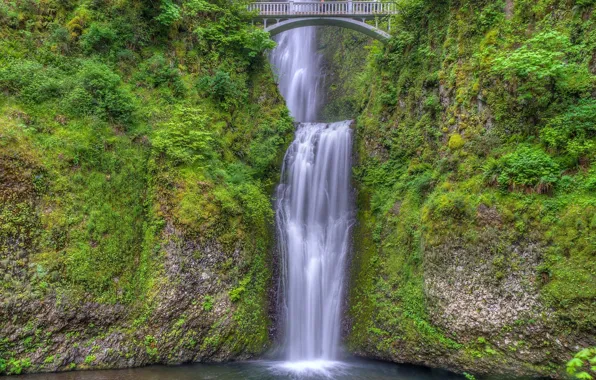 Картинка мост, водопад, Орегон, каскад, Oregon, Columbia River Gorge, водопад Малтнома, Benson Bridge