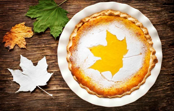 Картинка осень, листья, еда, пирог, десерт, выпечка