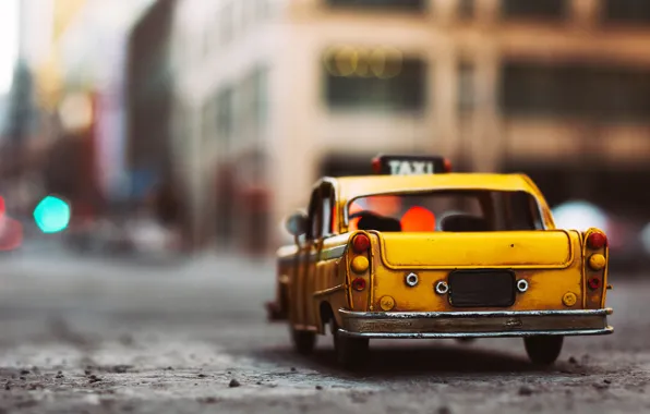 Картинка car, игрушка, такси, toy, street, asphalt, моделька, miniature