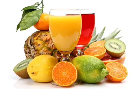 Картинка лимон, апельсины, киви, лайм, фрукты, ананас, цитрусы, грейпфрут