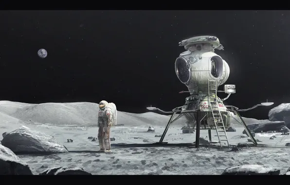 Планета, космонавт, звёзды, аппарат, Soviet Moon