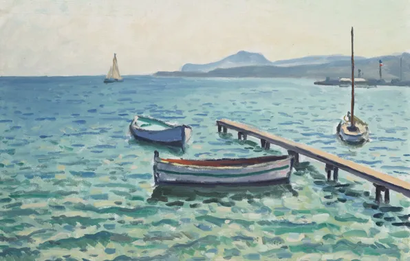 Море, лодка, картина, причал, Albert Marquet, Альбер Марке, Бриз на Острове Поркероль