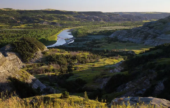 Горы, река, долина, США, Theodore Roosevelt National Park