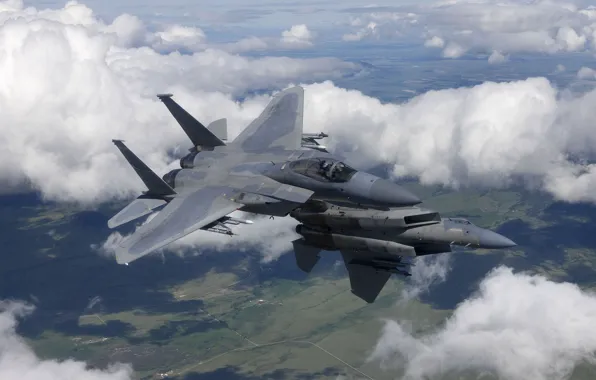 Картинка полет, истребители, пара, Eagle, F-15, «Игл»