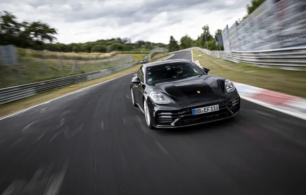 Картинка чёрный, Porsche, Panamera, трек, Nürburgring, 2020, Nordschleife, предсерийный