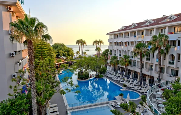 Пальмы, бассейн, отель, Турция, Сиде, Side Star Beach Hotel