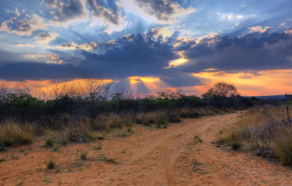Облака, пейзаж, закат, пустыня, Африка, Намибия, Южная Африка