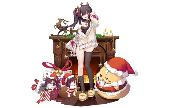 Girl, sexy, Christmas, boobs, anime, beautiful, pretty, brunette