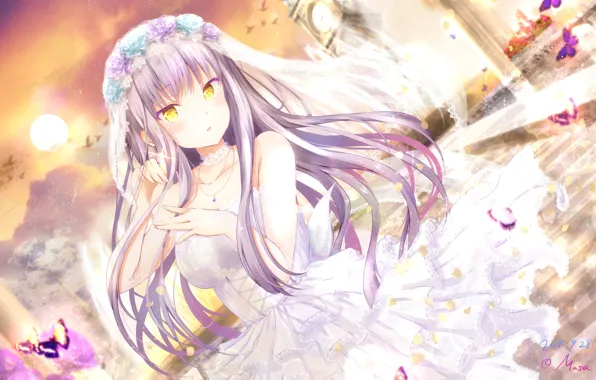 Девушка, Ветер, Белое платье, Bang Dream!
