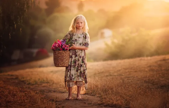 Цветы, корзина, девочка, Country Girl, Edie Layland, With Flower Basket
