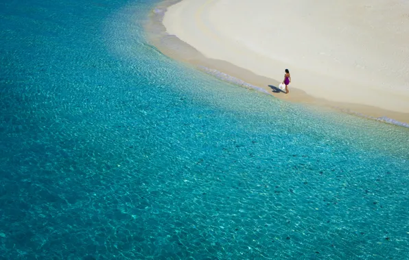 Песок, пляж, вода, девушка, прозрачность, океан