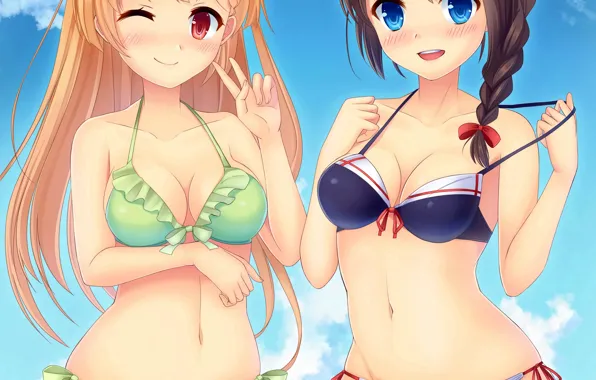 Sexy, cleavage, long hair, girls, boobs, anime, blue eyes, beautiful