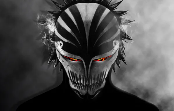 Глаза, дым, тень, маска, bleach, ичиго, хичиго