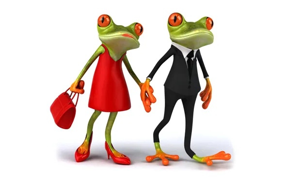 Лягушки, frog, couple, funny, elegant, female, male