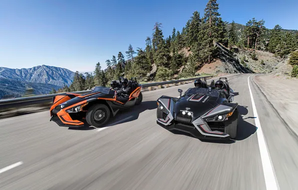 Race, speed, comfort, hi-tech, Polaris, asphalt, helmet, Slingshot