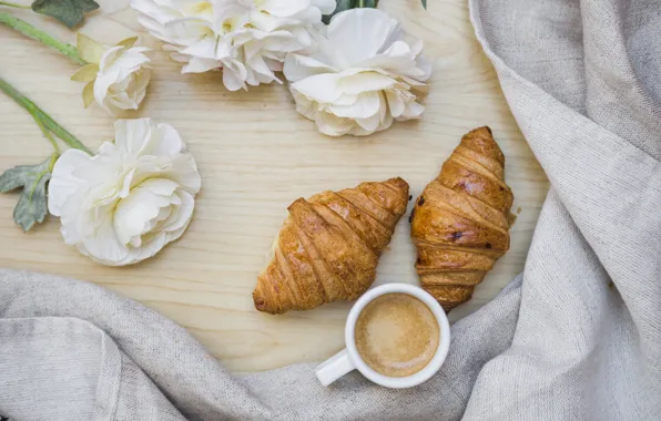 Картинка цветы, кофе, завтрак, утро