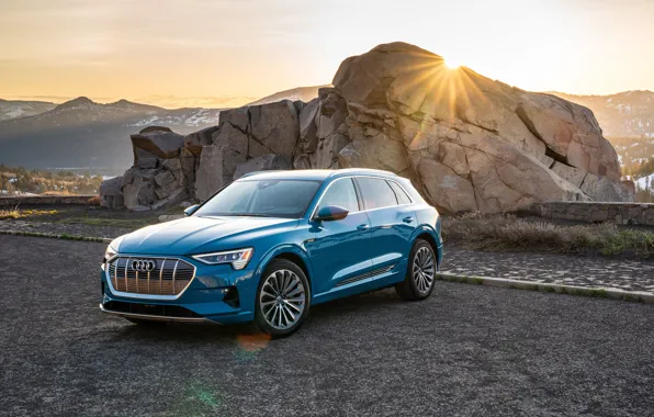 Закат, Audi, вечер, E-Tron, 2019, электрокроссовер, 55 Quattro