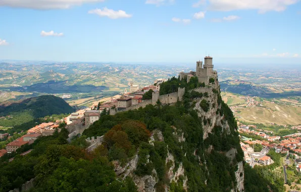 Дома, панорама, San Marino, Сан-Марино, гора Монте-Титано, Monte Titano, City of San Marino